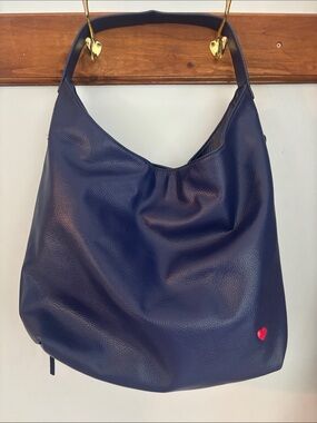 Dear Drew Navy non-Leather Shoulder Hobo Bag with Red Heart Accent